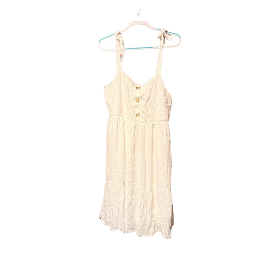 White Tie Strap Button Front Midi Dress